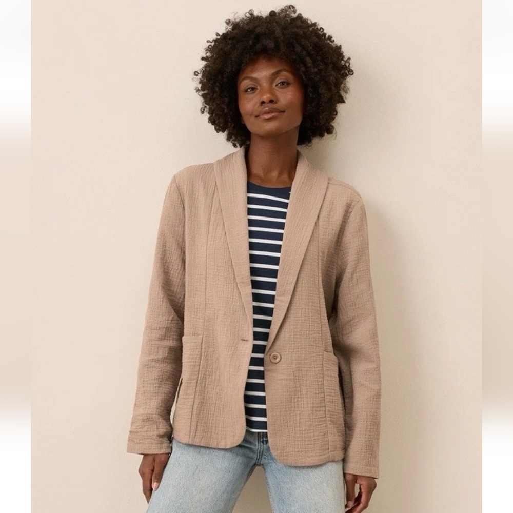 Pact Coastal Double Gauze Blazer Stucco Women's Jacket Size XXL Organic Cotton - Picture 10 of 11